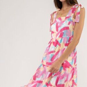 Brush stroke tiered midi dress